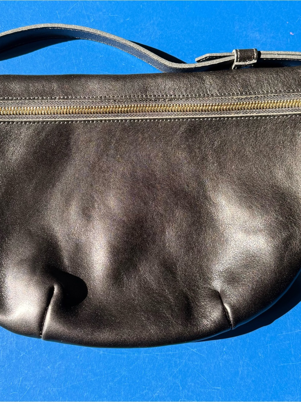 Clare V Black Leather Crossbody Bag with Gold Zip